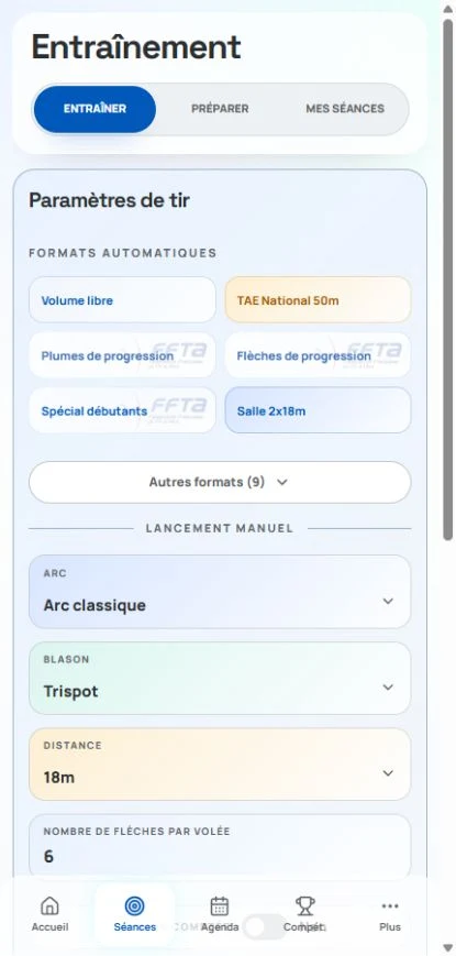 Paramètres d'entraînement sur téléphone